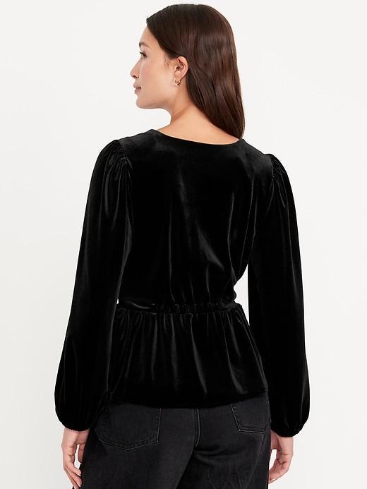 Waist-Defined Satin Peplum Top Product Image