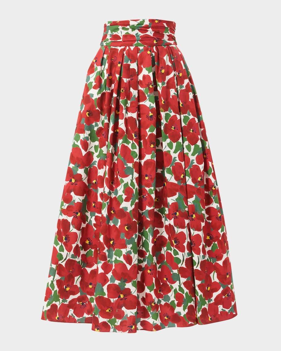 Floral Pleated Cummerbund Midi Skirt Product Image