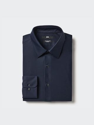 Mens Super Non-Iron Jersey Slim-Fit Shirt Navy Small UNIQLO US Product Image