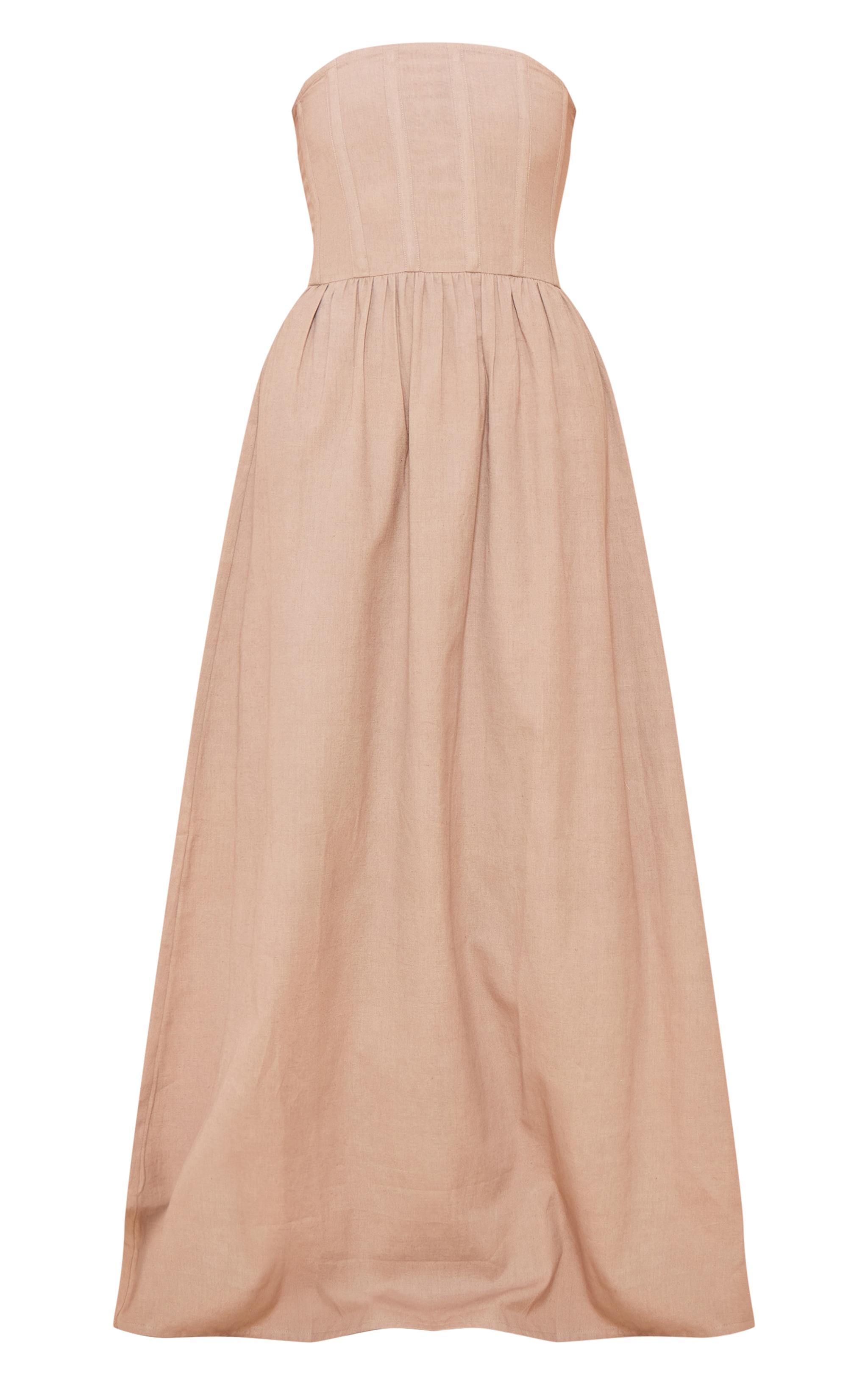 Stone Linen Look Corset Bandeau Maxi Dress Product Image