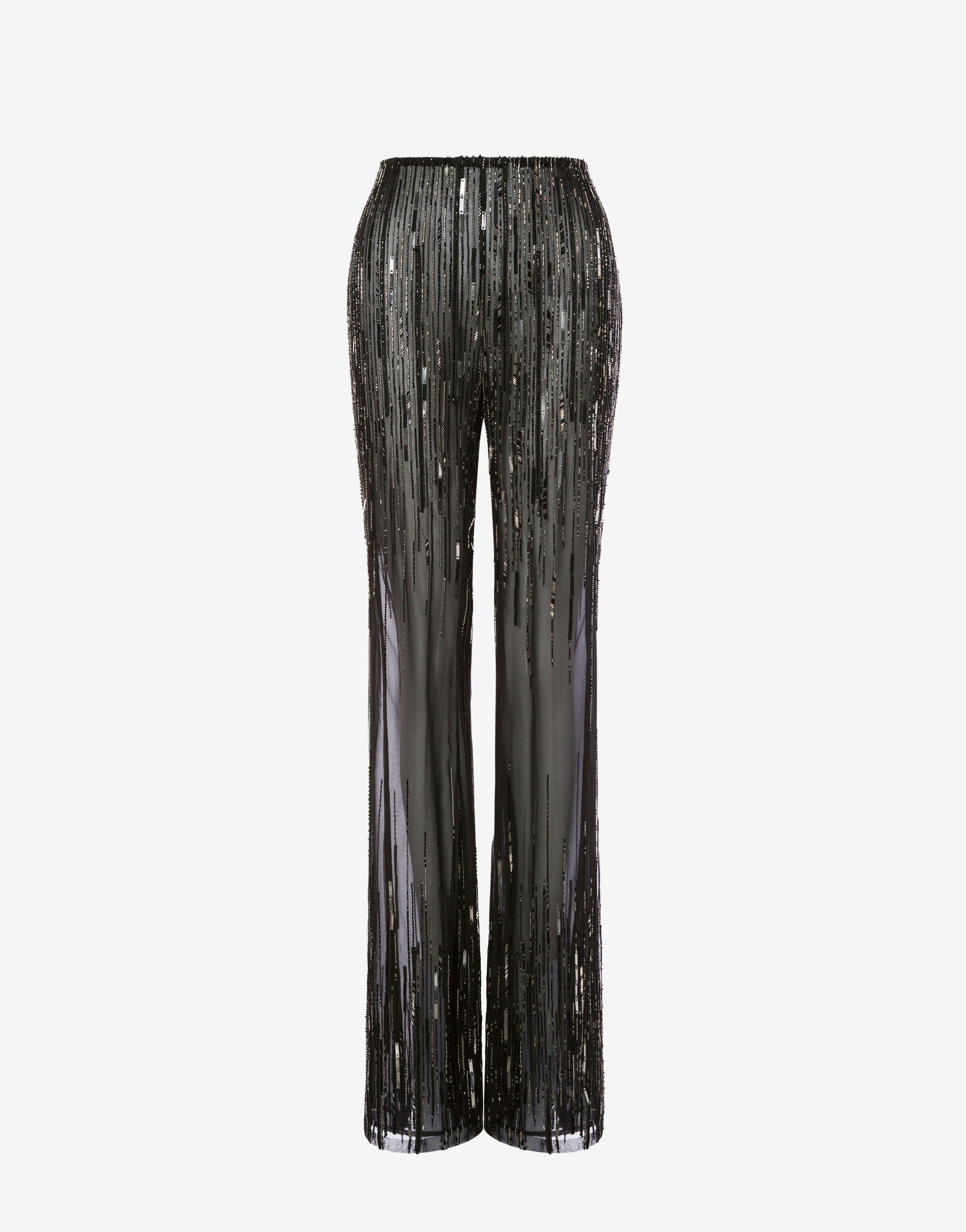 Flared trousers with degradé beads and sequins Product Image