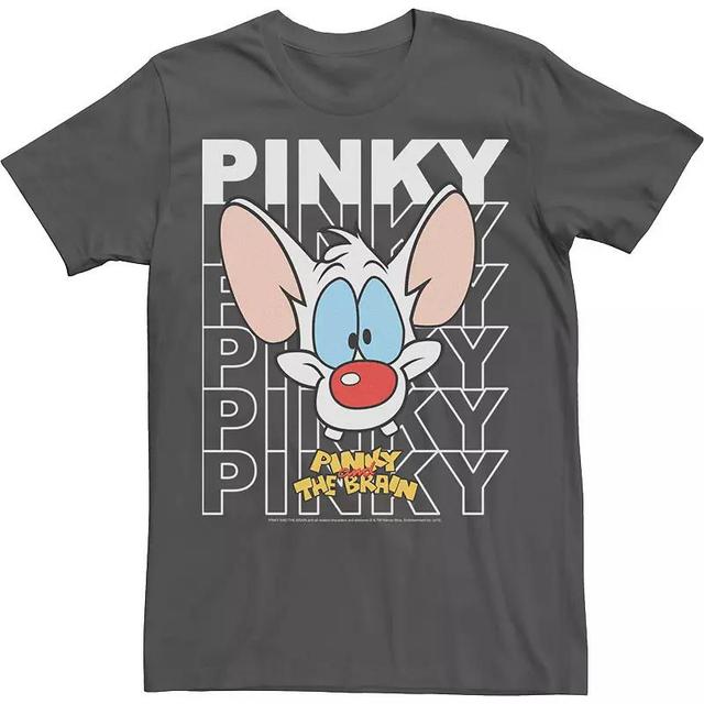 Mens Pinky And The Brain Pinky Text Stack Big Face Tee Grey Product Image