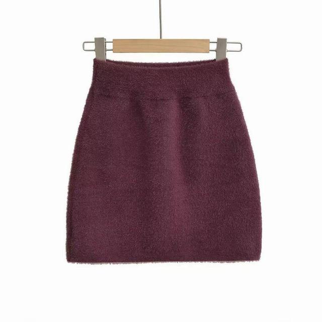 High Waist Plain Mini Knit Skirt Product Image