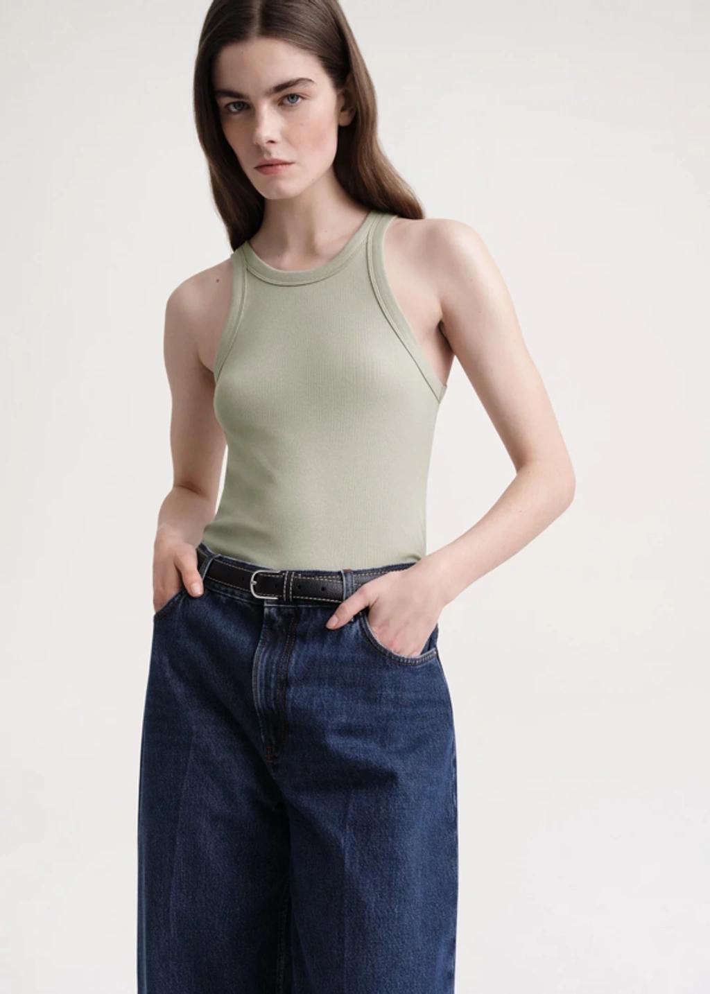 TOTÊME Green Curved Rib Tank Top In Pale Sage Product Image