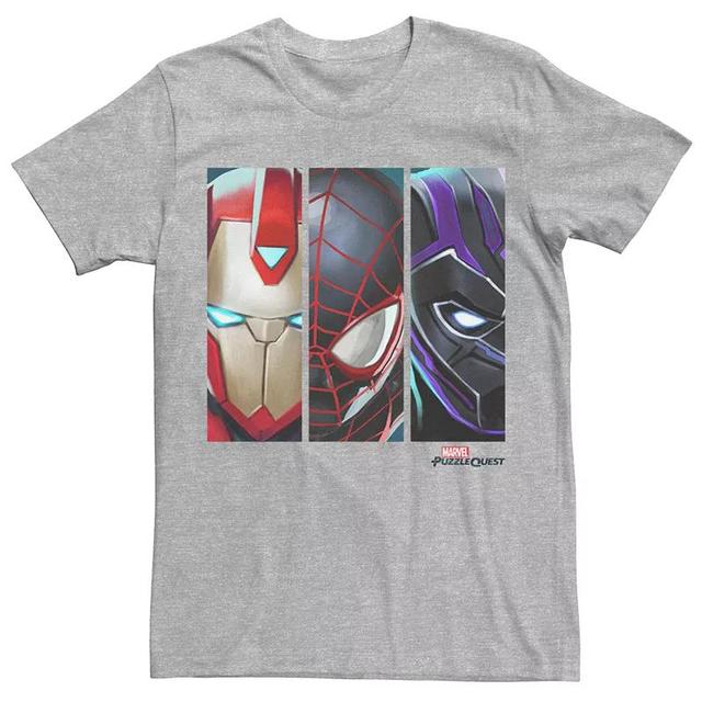 Mens Marvel Puzzle Quest Iron Man, Spider-Man & Black Panther Graphic Tee Athletic Grey Product Image