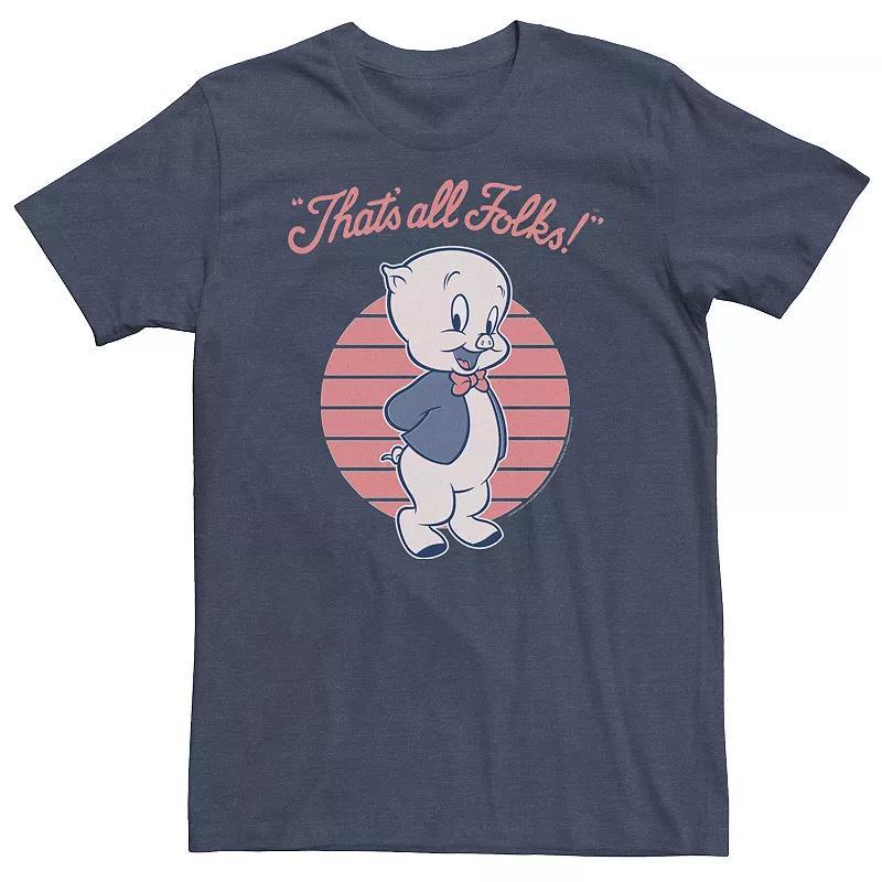 Big & Tall Looney Tunes Porky Pig Thats All Folks Tee, Mens Navy Grey Product Image