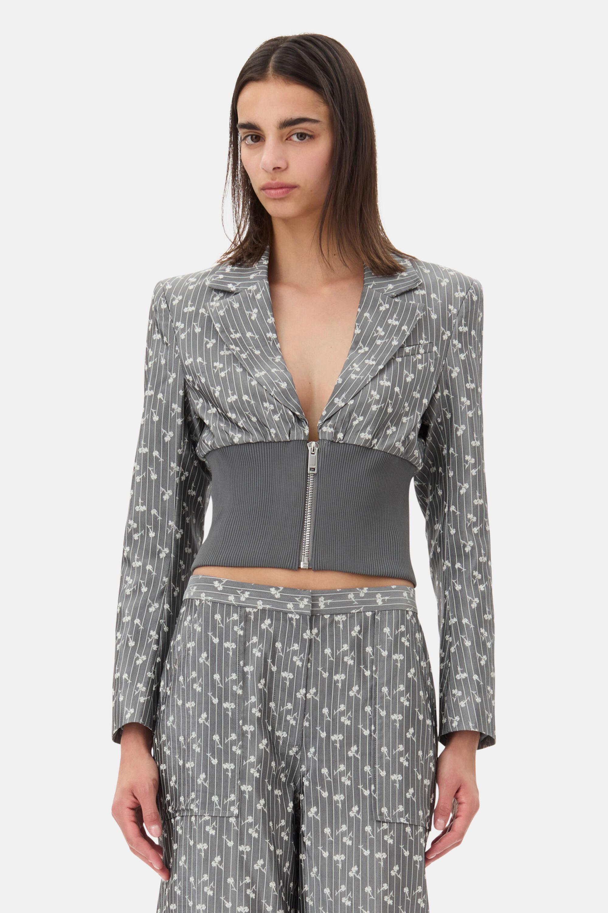 Grey Jacquard Cropped Blazer Product Image