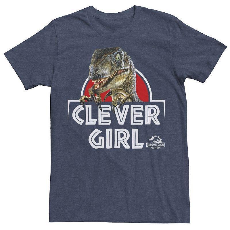 Mens Jurassic Park Velociraptor Real Clever Tee Navy Grey Product Image