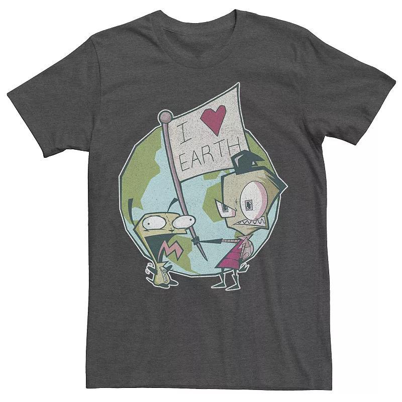 Mens Invader Zim I Heart Earth Flag Tee Grey Heather Product Image