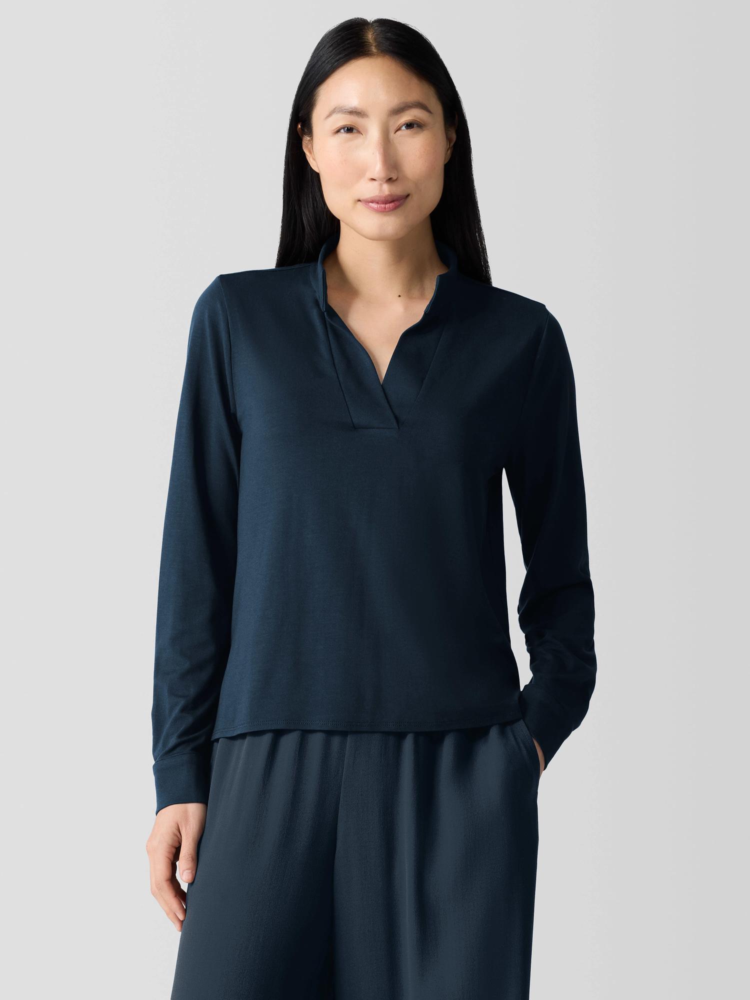 EILEEN FISHER Stretch Jersey Knit Band Collar Topfemale Product Image