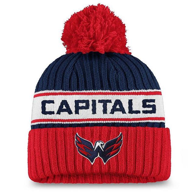 Womens Fanatics Branded /Red Washington Capitals Authentic Pro Locker Room Cuffed Knit Hat with Pom, Blue Product Image