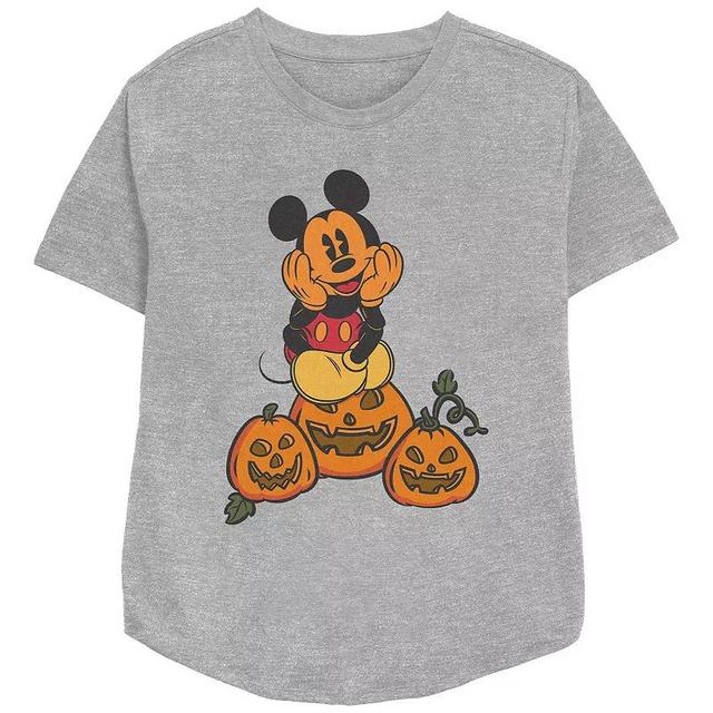 Disneys Mickey Mouse Pumpkin Patch Womens Relaxed Fit Graphic Tee Athletic Grey Product Image