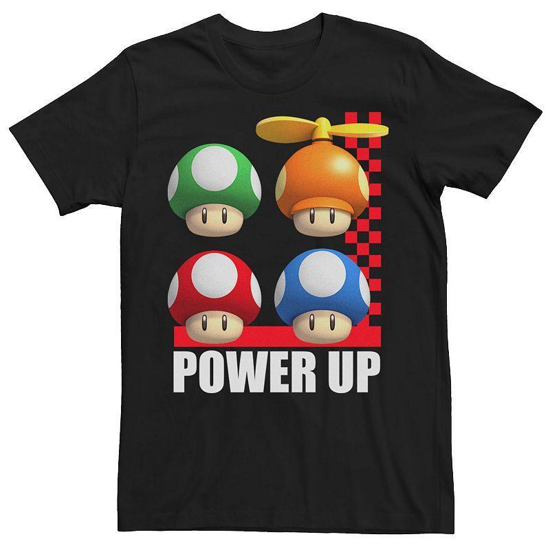 Mens Nintendo Super Mario Power Up Mushrooms Grid Logo Graphic Tee Product Image