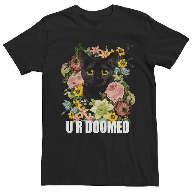 Mens Floral Kitten Big Eye U R Doomed Cute Funny Graphic Tee Blue Product Image