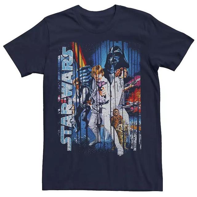 Mens Star Wars Classic Group Shot Striped Poster Tee Blue Product Image