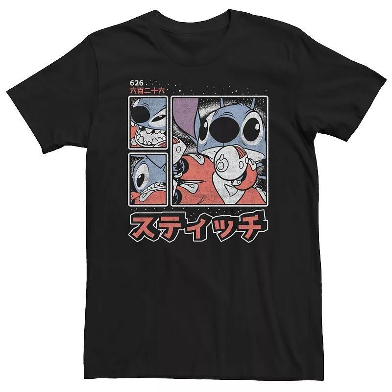 Big & Tall Disney Lilo & Stitch 626 Stitch Day Kanji Panels Tee, Mens Black Product Image