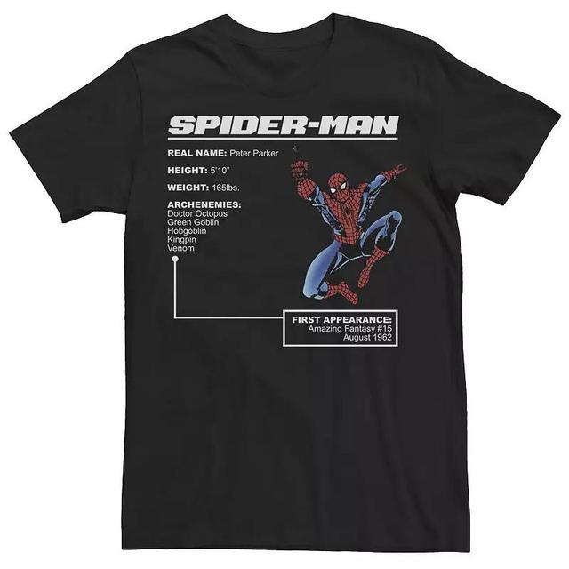 Mens Marvel Spider Man Stats Poster Graphic Tee Product Image