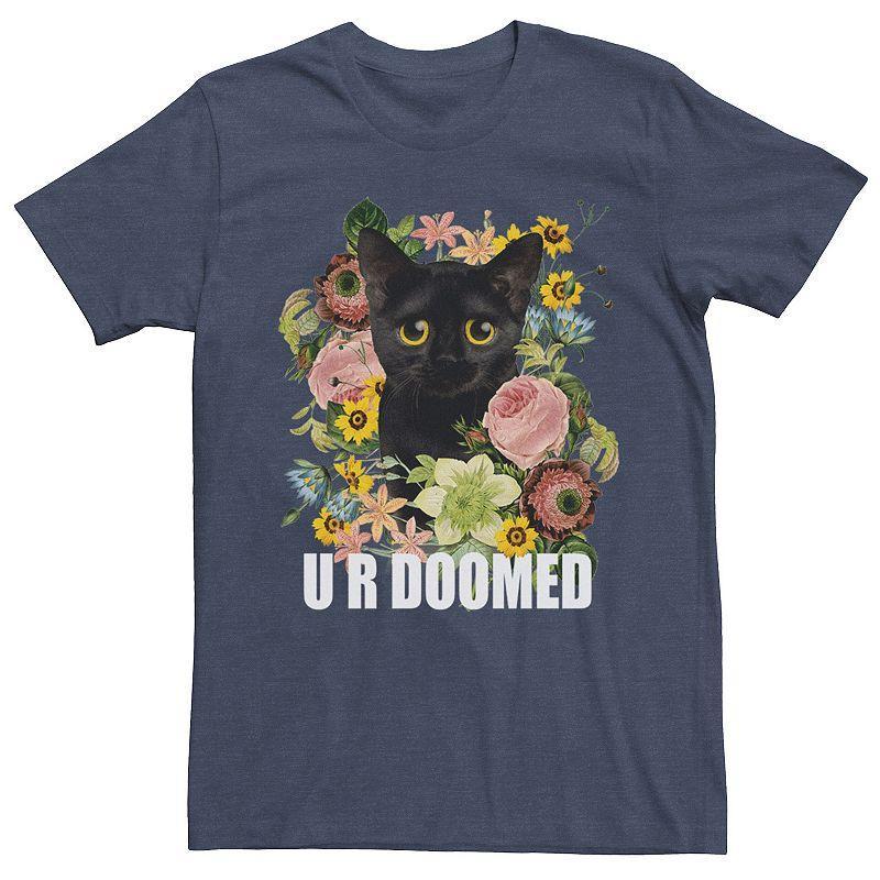 Mens Floral Kitten Big Eye U R Doomed Cute Funny Graphic Tee Blue Product Image