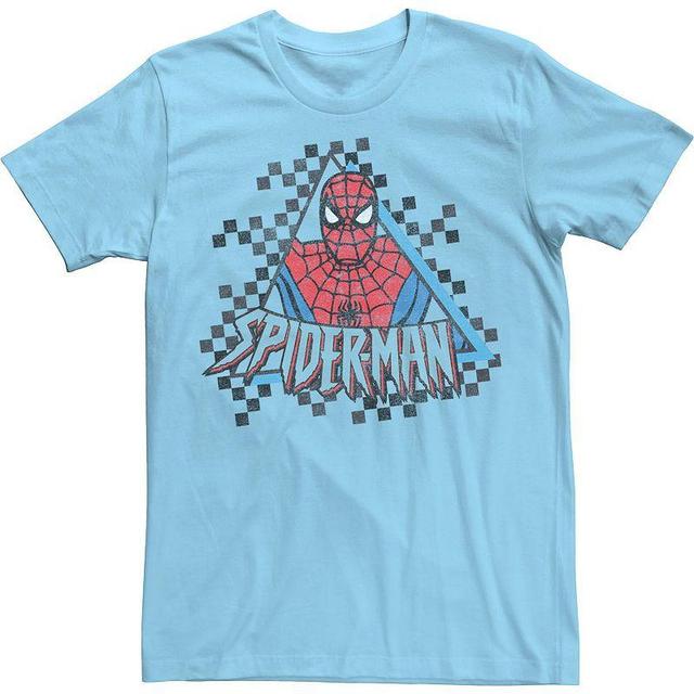 Mens Marvel Spider-Man Checkerboard Retro Portrait Tee Light Blue Product Image