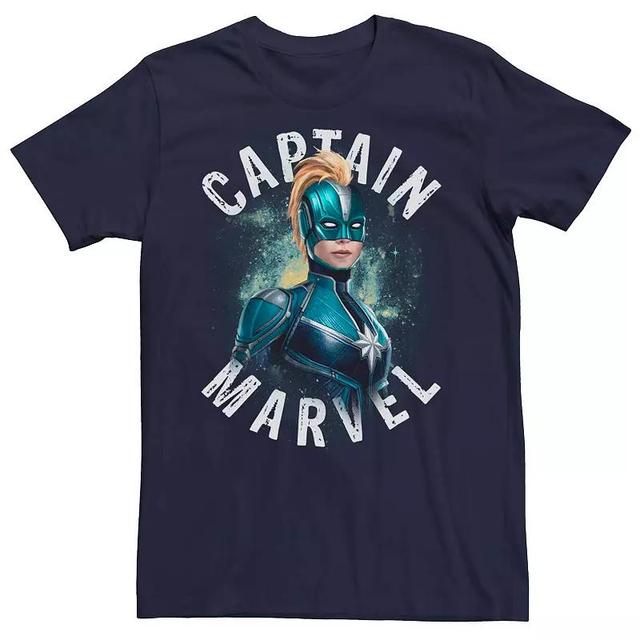 Mens Captain Marvel Kree Uniform Space Portrait Tee Shirt Blue Product Image