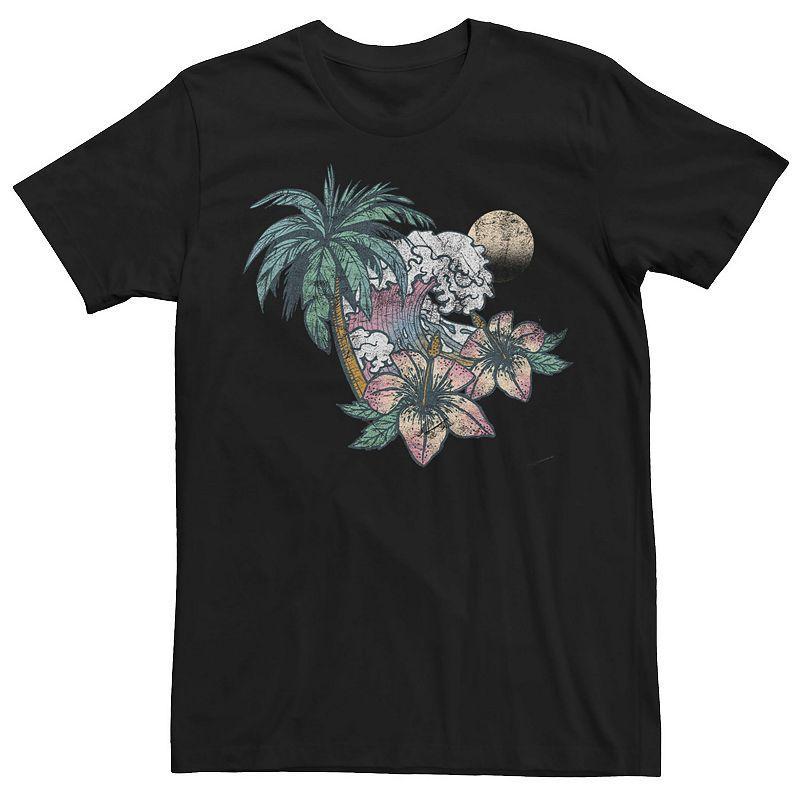 Mens Nature Elements Palms The Moon Sea & Flowers Tee Black Product Image