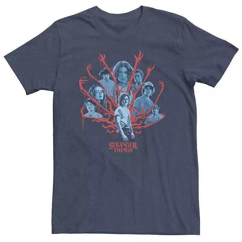 Big & Tall Netflix Stranger Things Group Shot Demogorgon Arms Tee, Mens Navy Grey Product Image