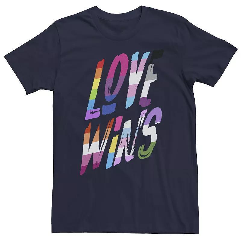 Big & Tall Love Wins Paint Stroke Rainbow Text Tee, Mens Grey Heather Product Image