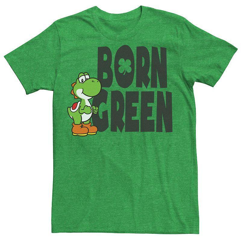 Mens Nintendo Super Mario Bros Born Green Tee Kelly Grey Product Image