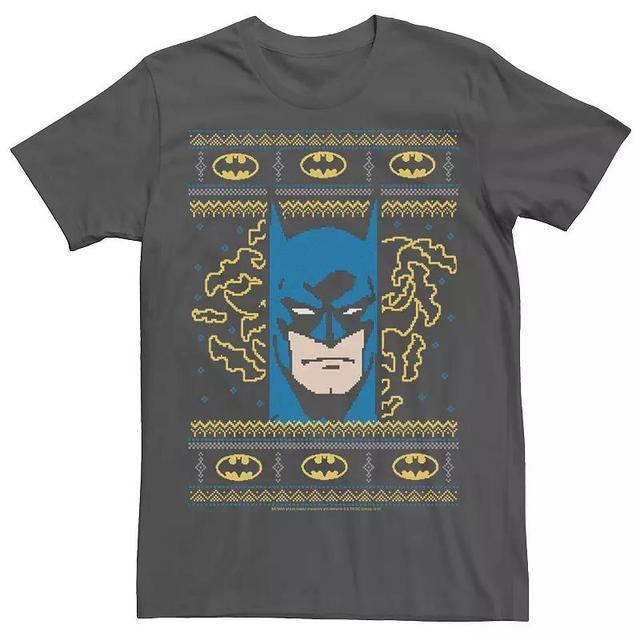 Mens DC Comics Batman Face Christmas Sweater Style Tee Grey Product Image