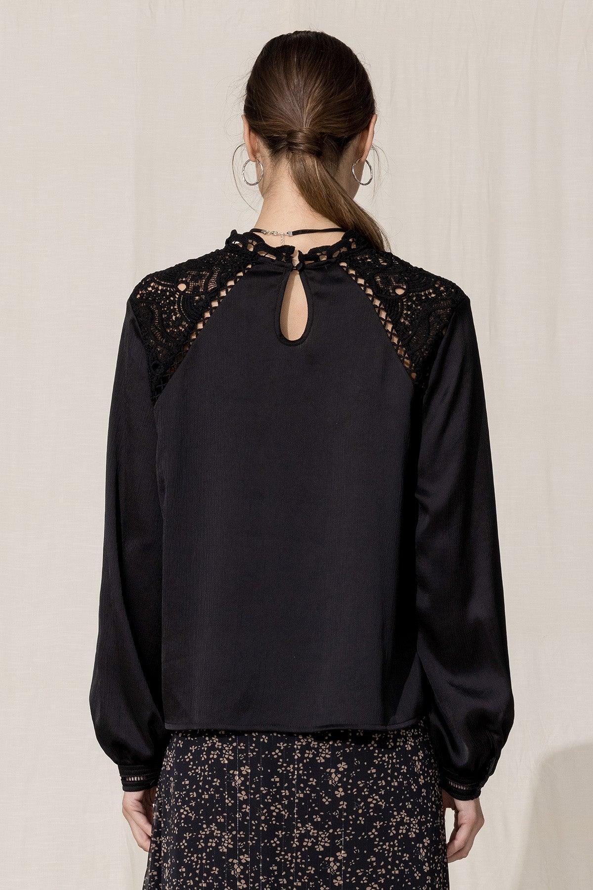 Victorian Lace Neck Satin Blouse Product Image