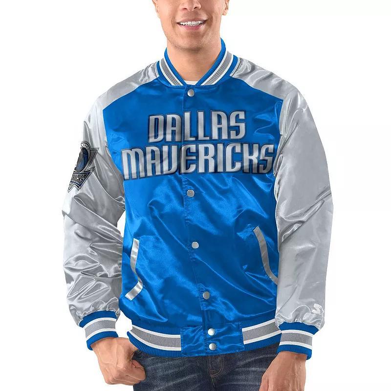 Mens Starter /Silver Dallas Mavericks Renegade Satin Full-Snap Varsity Jacket Product Image