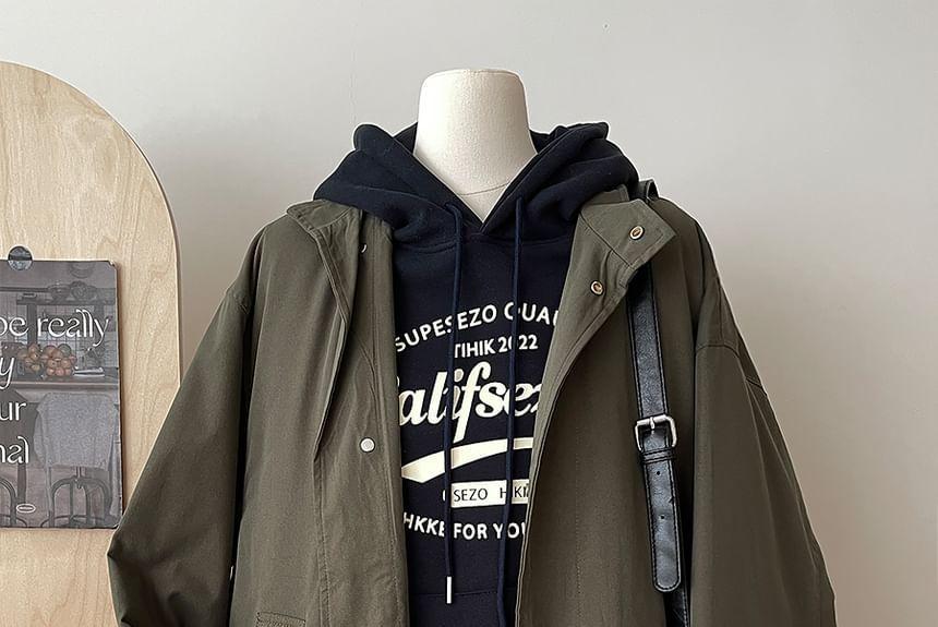 Hooded Zip-Up Long Parka Product Image