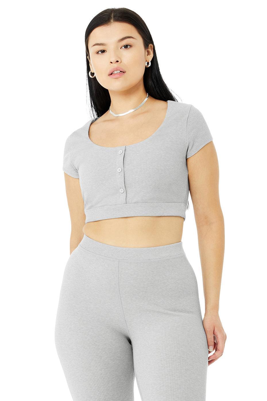 Blissful Henley Bra Top - Athletic Heather Grey Product Image