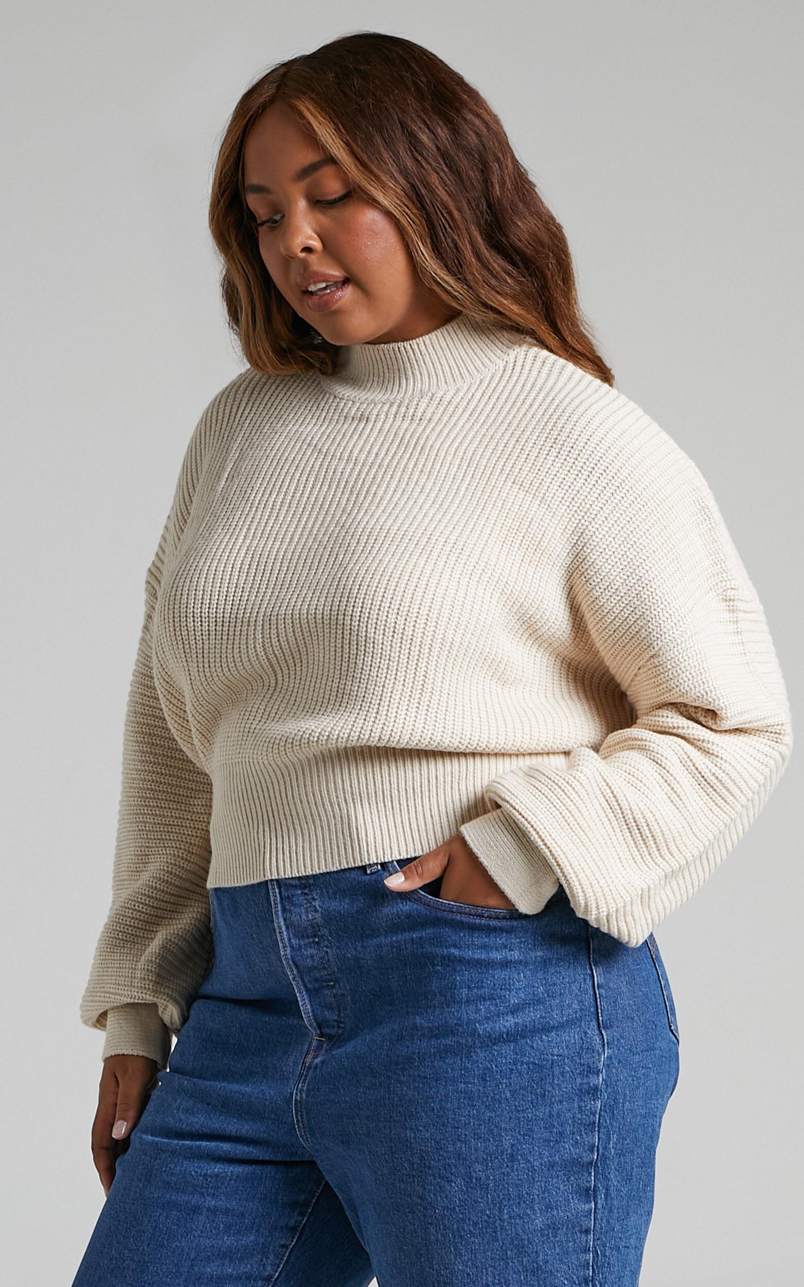 Valerie Jumper - High Neck Balloon Sleeve Knit Jumper in Cream Product Image