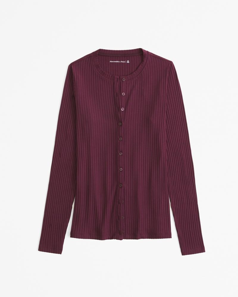 Long-Sleeve Button-Through Wide Rib Top product image