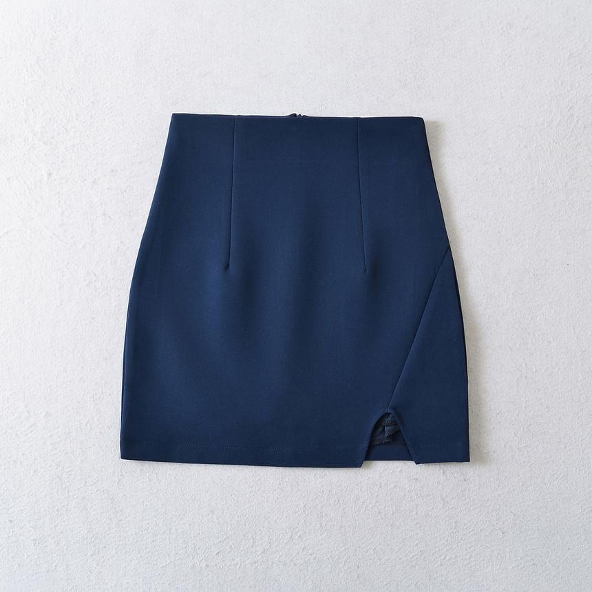 High Rise Plain Slit Panel Mini A-Line Skirt Product Image