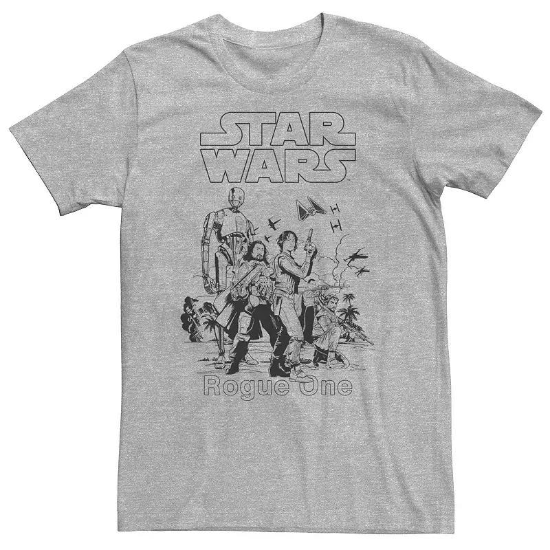 Big & Tall Star Wars Rogue One Group Shot Portrait Sketch Tee, Mens Athletic Grey Product Image