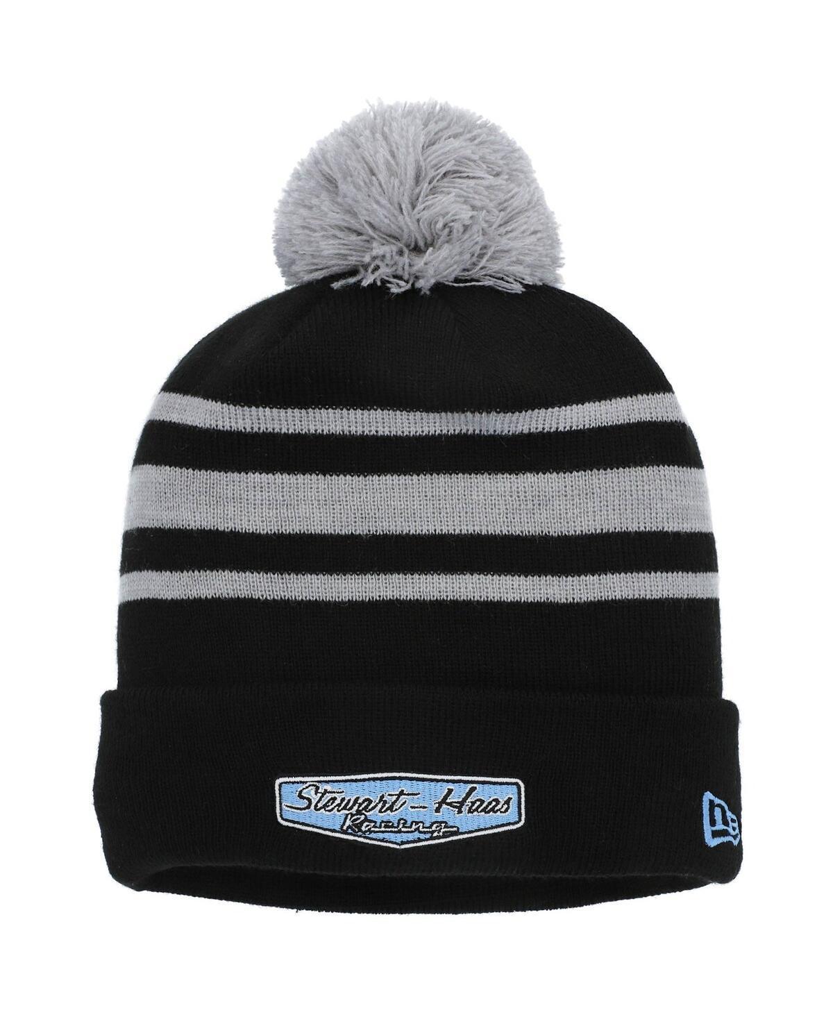 Mens New Era Black Stewart-Haas Racing Cuffed Knit Hat with Pom Product Image