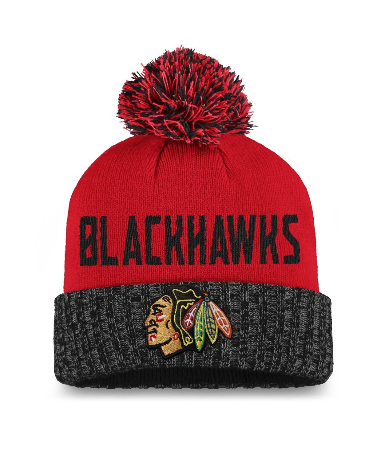 Womens Fanatics Branded /Black Chicago Blackhawks Iconic Cuffed Knit Hat with Pom Product Image