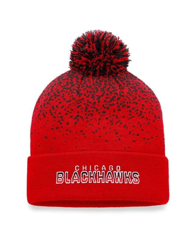 Mens Fanatics Red Chicago Blackhawks Iconic Gradient Cuffed Knit Hat with Pom Product Image