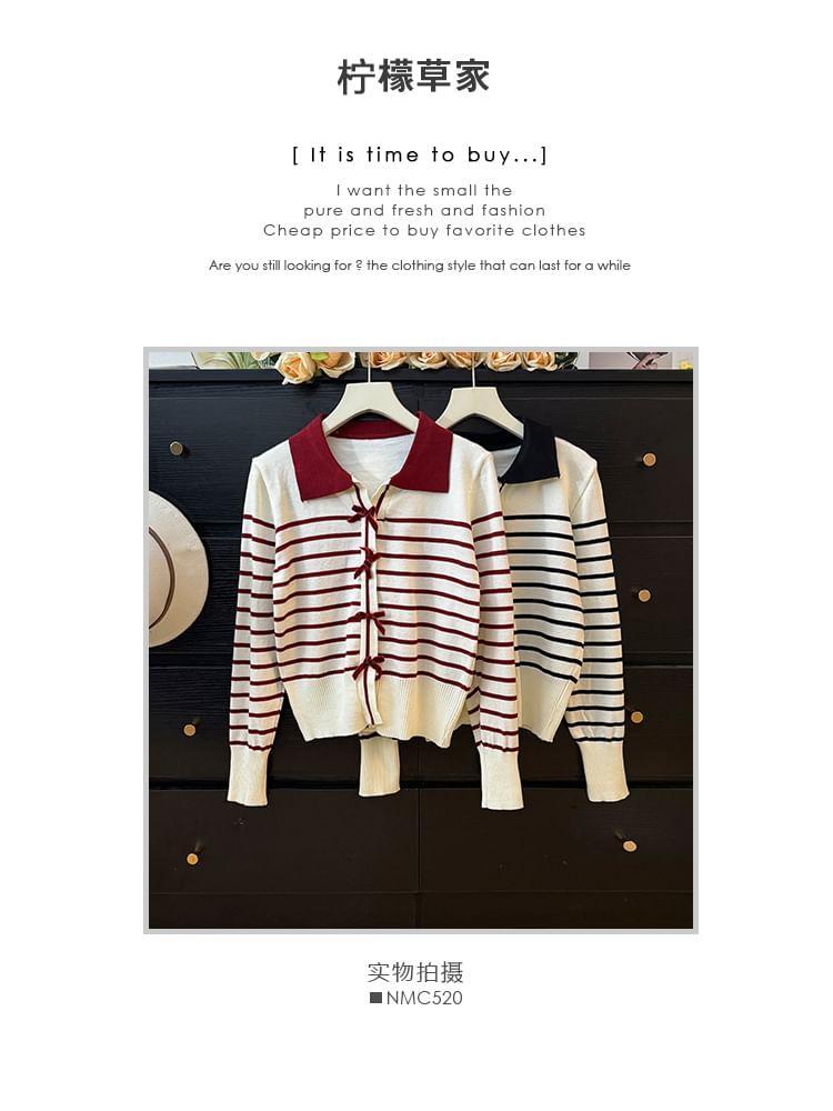 Collared Striped Knit Top Product Image