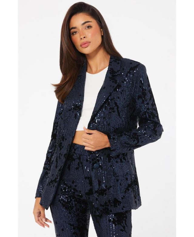 Quiz Womens Sequin Flock Tailored Blazer Product Image