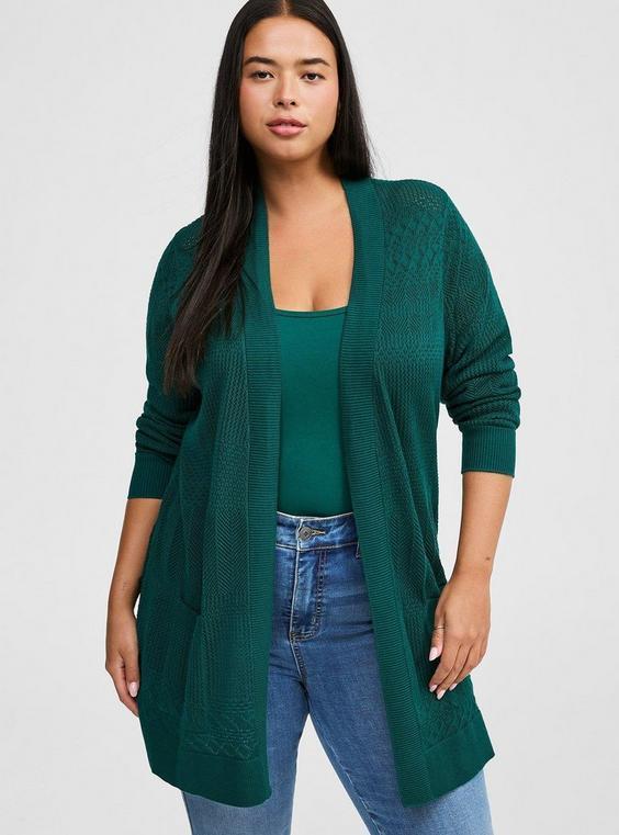 Pointelle Longline Cardigan Sweater Product Image