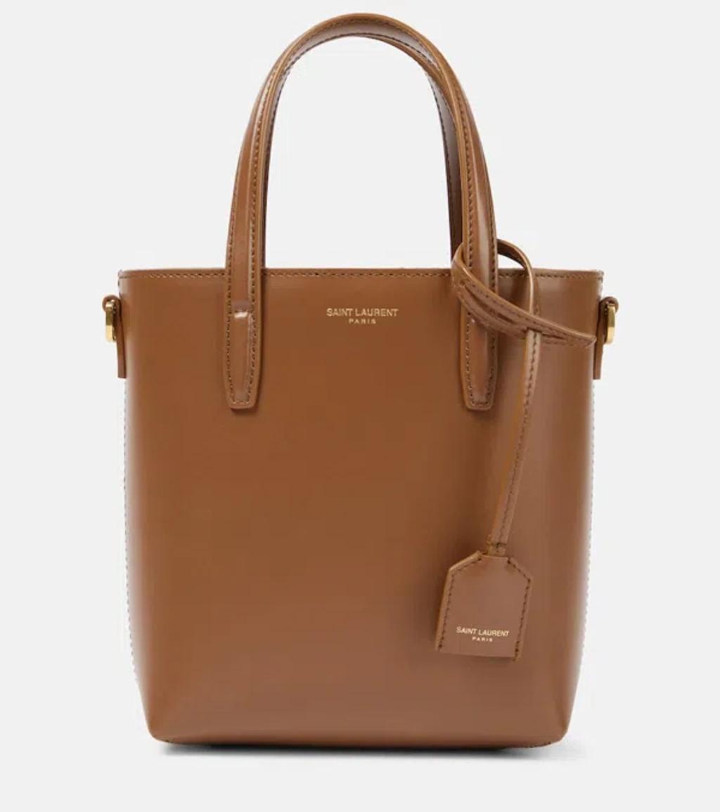 SAINT LAURENT Shopping Tag Detail Tote Bag In Brown Product Image