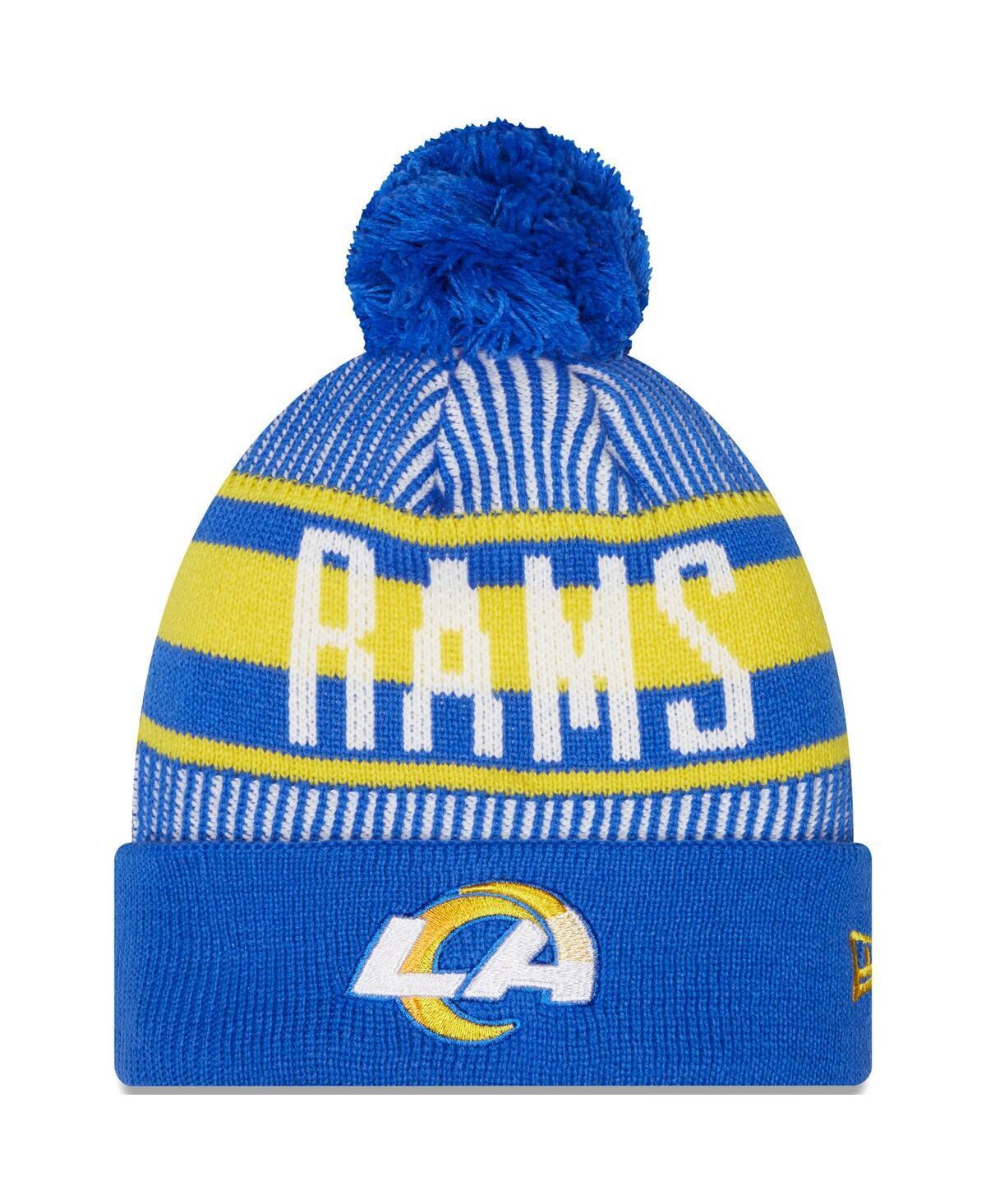 Mens New Era Royal Los Angeles Rams Striped Cuffed Knit Hat with Pom Product Image