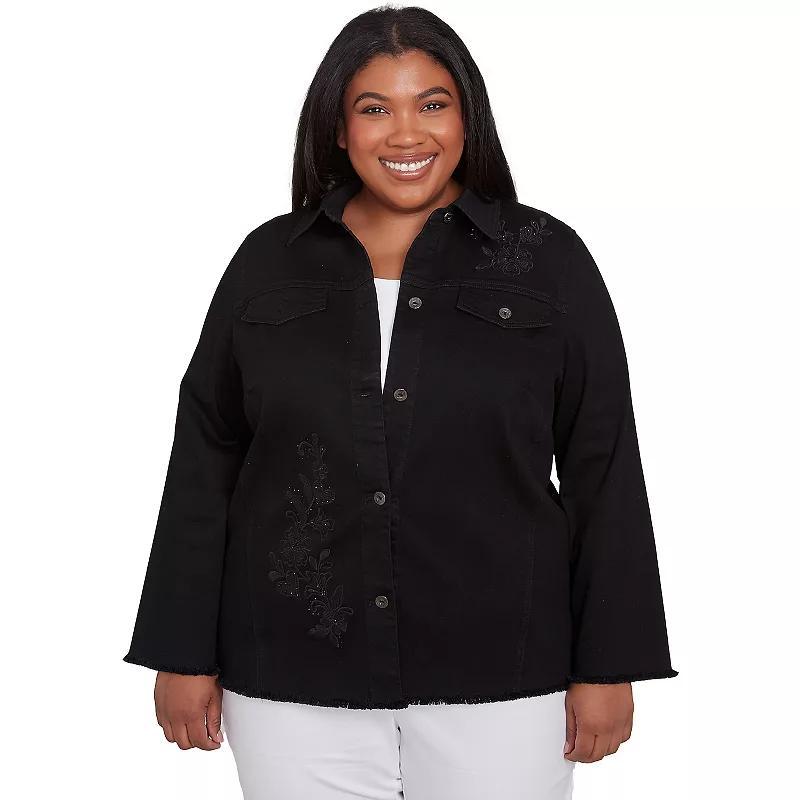 Plus Size Alfred Dunner Heart Floral Embroided Denim Jacket, Womens Product Image