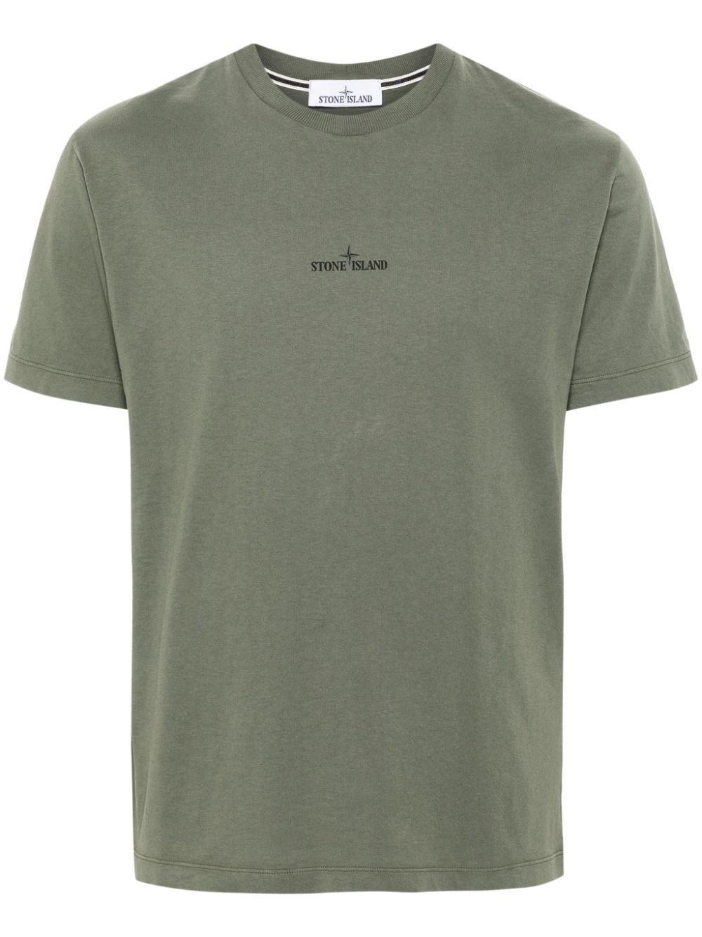 STONE ISLAND Compass-motif Cotton T-shirt In Green Product Image