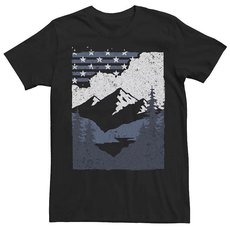 Mens American Flag Mountain Forest Silhouette Scene Tee, Boys Product Image