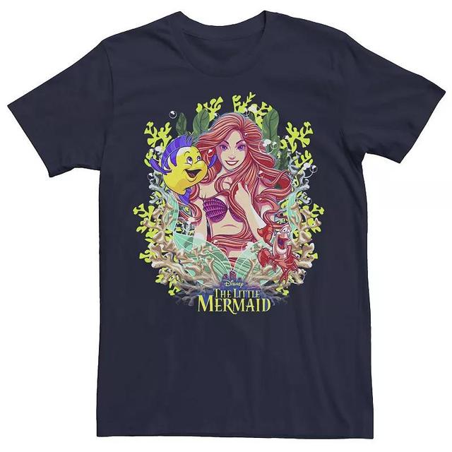 Disneys The Little Mermaid Ariel & Flounder Mens Floral Frame Tee Blue Product Image