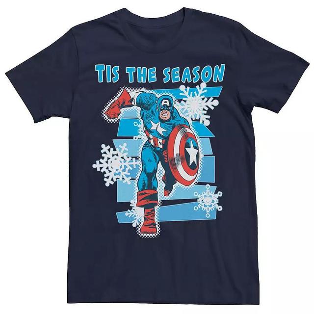 Mens Marvel Captain America Tis The Season Christmas Tee Blue Product Image